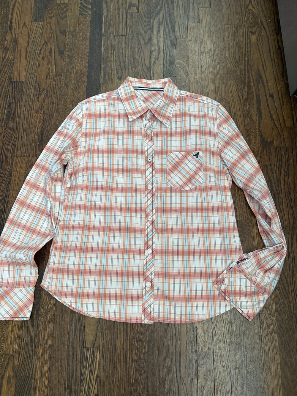 Men's Orange Plaid Button-Up Shirt